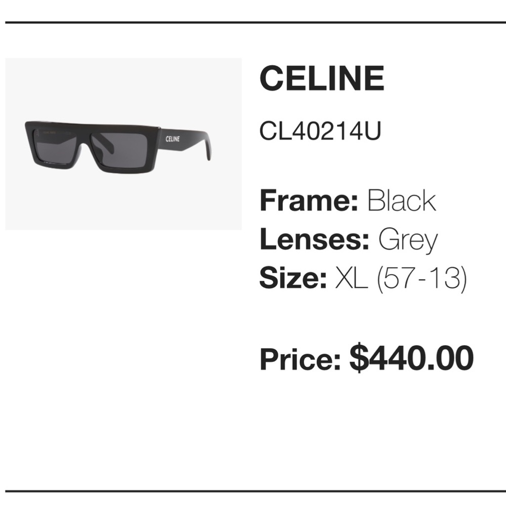 Celine Black Rectangular Sunglasses with Grey Lenses